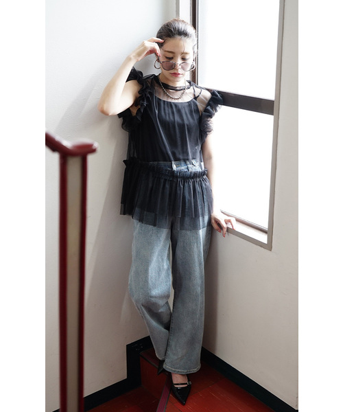 e-zakkamania stores(イーザッカマニアストアーズ)の「フリルスリーブ チュール シアートップス(シャツ/ブラウス・レディース・パープル/ブラック/クリーム・M)」の12枚目の写真
