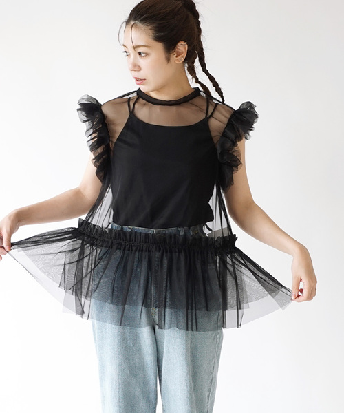 e-zakkamania stores(イーザッカマニアストアーズ)の「フリルスリーブ チュール シアートップス(シャツ/ブラウス・レディース・パープル/ブラック/クリーム・M)」の21枚目の写真