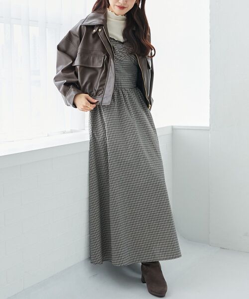 MAJESTIC LEGON（マジェスティックレゴン）の「【WEB限定XSサイズあり】2wayリボンチェックワンピース（ワンピース・レディース・ブラック系その他/ブラウン系その他2/ベージュ系その他2・MEDIUM/SMALL/X-SMALL）」の3枚目の写真