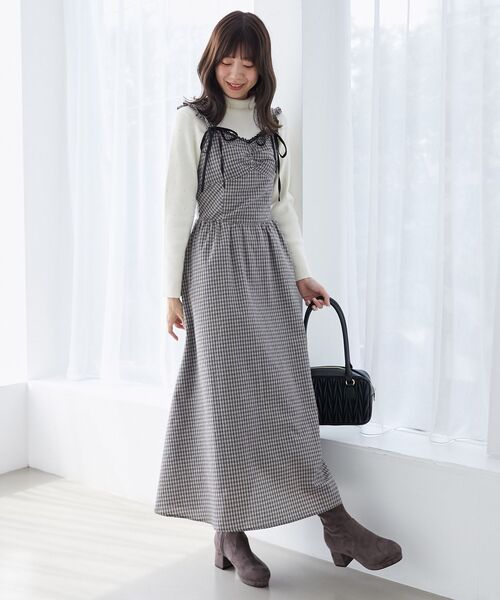 MAJESTIC LEGON（マジェスティックレゴン）の「【WEB限定XSサイズあり】2wayリボンチェックワンピース（ワンピース・レディース・ブラック系その他/ブラウン系その他2/ベージュ系その他2・MEDIUM/SMALL/X-SMALL）」の12枚目の写真