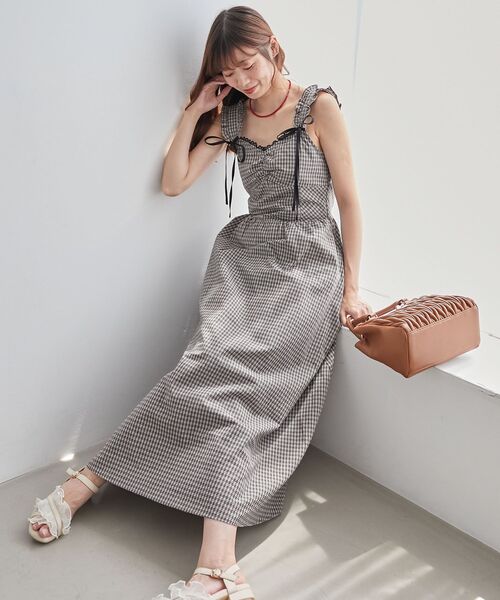 MAJESTIC LEGON（マジェスティックレゴン）の「【WEB限定XSサイズあり】2wayリボンチェックワンピース（ワンピース・レディース・ブラック系その他/ブラウン系その他2/ベージュ系その他2・MEDIUM/SMALL/X-SMALL）」の6枚目の写真