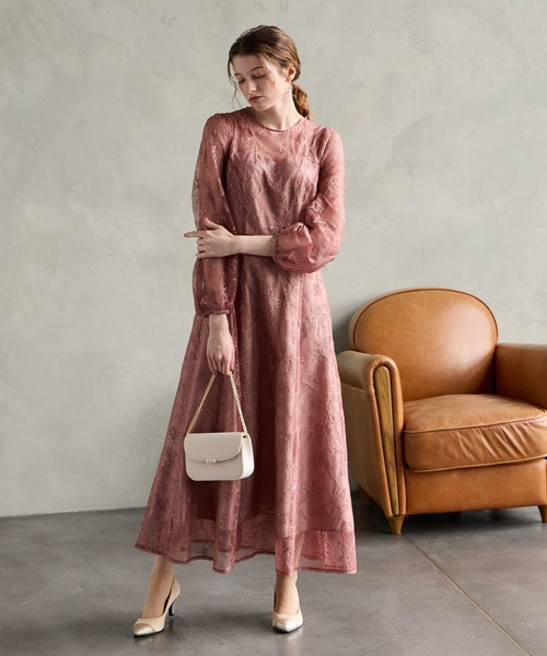 aimer パーティドレス　スパンコールフラワー刺繍ロングスリーブドレス 楽天市場】【WEB＆一部店舗限定商品】スパンコールフラワー刺繍