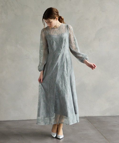 AIMER（エメ）の「スパンコールフラワー刺繍ロングスリーブパーティードレス　結婚式　お呼ばれ　ドレス　20代 30代 40代（ドレス・レディース・イエロー/ブラウン/ライトグリーン系/オールドローズ系/スモーキーグリーン系・MEDIUM/SMALL）」の11枚目の写真