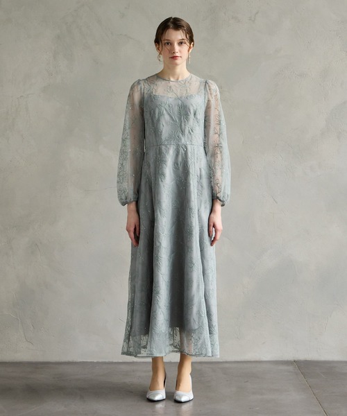 AIMER（エメ）の「スパンコールフラワー刺繍ロングスリーブパーティードレス　結婚式　お呼ばれ　ドレス　20代 30代 40代（ドレス・レディース・イエロー/ブラウン/ライトグリーン系/オールドローズ系/スモーキーグリーン系・MEDIUM/SMALL）」の21枚目の写真