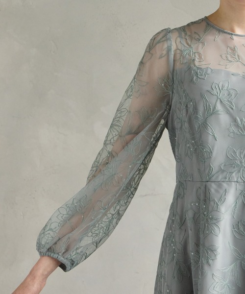 AIMER（エメ）の「スパンコールフラワー刺繍ロングスリーブパーティードレス　結婚式　お呼ばれ　ドレス　20代 30代 40代（ドレス・レディース・イエロー/ブラウン/ライトグリーン系/オールドローズ系/スモーキーグリーン系・MEDIUM/SMALL）」の16枚目の写真