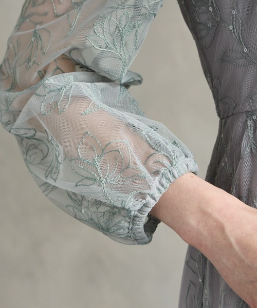 AIMER（エメ）の「スパンコールフラワー刺繍ロングスリーブパーティードレス　結婚式　お呼ばれ　ドレス　20代 30代 40代（ドレス・レディース・イエロー/ブラウン/ライトグリーン系/オールドローズ系/スモーキーグリーン系・MEDIUM/SMALL）」の17枚目の写真