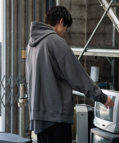 niko and...（ニコアンド）の「16/-OE USA COTTON BIG PARKA　/ USAコットン裏毛フードパーカー（パーカー・メンズ・ライトグレー/グリーン/チャコール・MEDIUM/BIG(L)）」の7枚目の写真