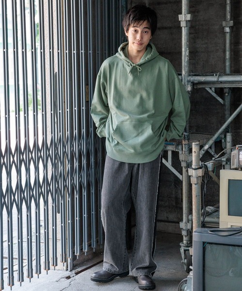 niko and...（ニコアンド）の「16/-OE USA COTTON BIG PARKA　/ USAコットン裏毛フードパーカー（パーカー・メンズ・ライトグレー/グリーン/チャコール・MEDIUM/BIG(L)）」の8枚目の写真