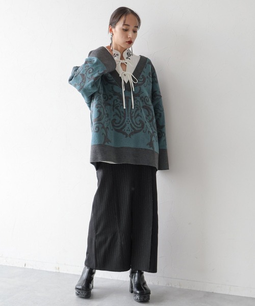 HARE（ハレ）の「マルチWAYガラVネックニット(HARE)（ニット/セーター・レディース・グレー/ブラック・FREE）」の21枚目の写真