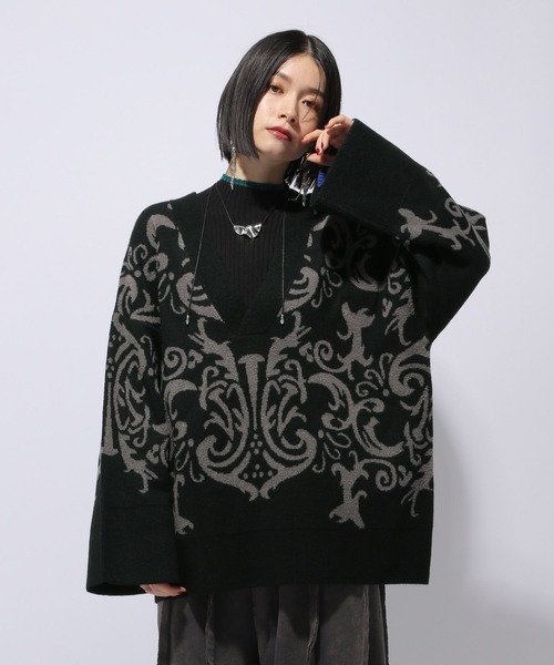 HARE（ハレ）の「マルチWAYガラVネックニット(HARE)（ニット/セーター・レディース・グレー/ブラック・FREE）」の16枚目の写真