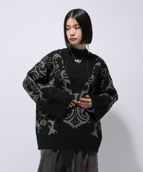 HARE（ハレ）の「マルチWAYガラVネックニット(HARE)（ニット/セーター・レディース・グレー/ブラック・FREE）」の18枚目の写真