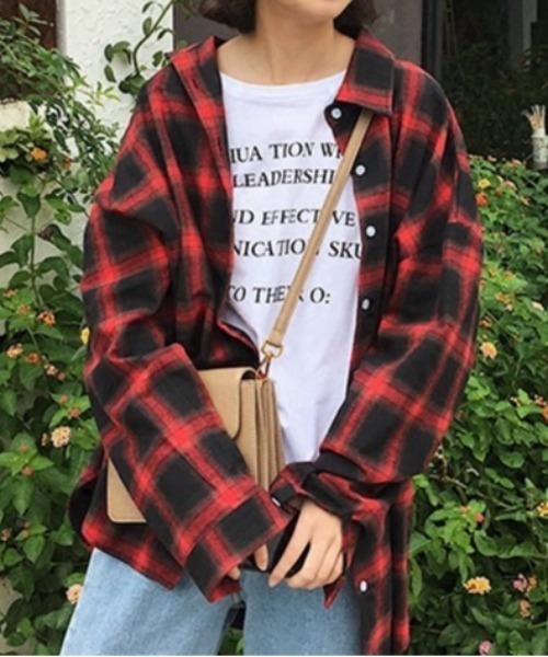 LADY LIKE(レディライク)の「かすれチェック柄ゆったりシャツ(シャツ/ブラウス・レディース・ブラック/ホワイト/レッド・M)」の13枚目の写真