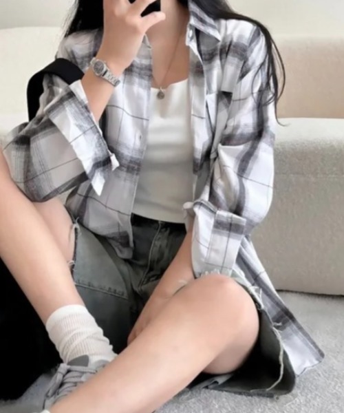 セール】かすれチェック柄ゆったりシャツ（シャツ/ブラウス）｜LADY