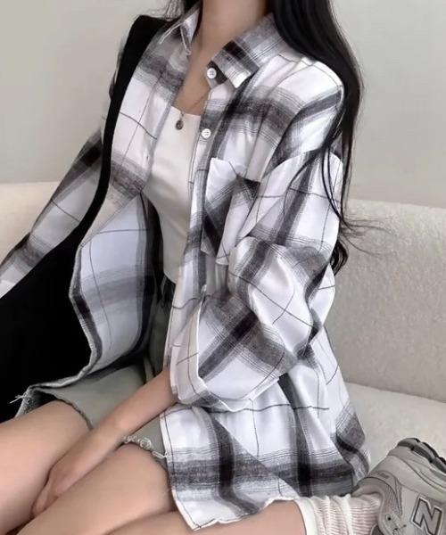 セール】かすれチェック柄ゆったりシャツ（シャツ/ブラウス）｜LADY