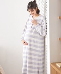 Rosemadame（ローズマダム）の「モコモコニットソー ボーダーワンピースパジャマ/ルームウェア（マタニティ/授乳服）授乳楽々 妊婦服 産前・産後対応（マタニティウェア/グッズ）」