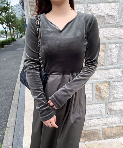 ルネ♡ベロアドッキング　ワンピース Reinaさんコラボ ] 選べる2タイプ ベロアドッキングワンピース