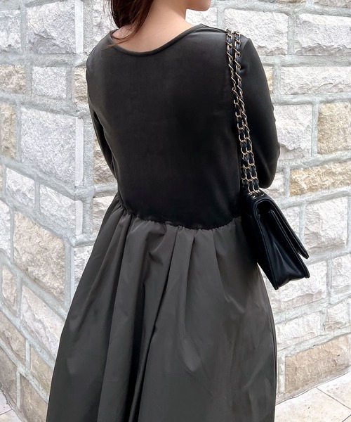 【美品】GUCCI ドッキングワンピース　ベロア　切替　インターロッキング　GG インターロッキングG ワンピース レース コットン ネイビー レッド