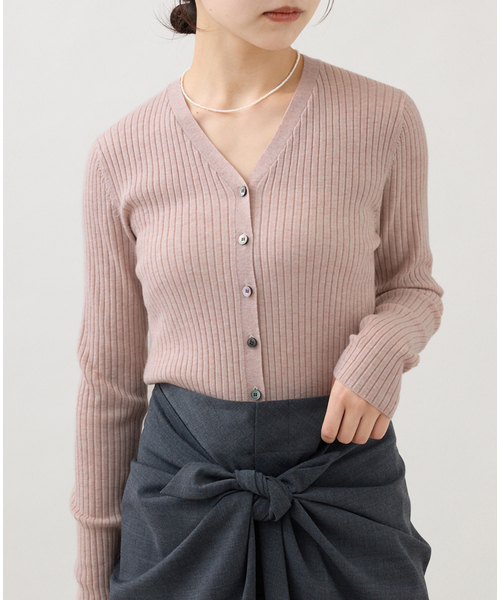 イタリア糸 RIB Vネックカーディガン