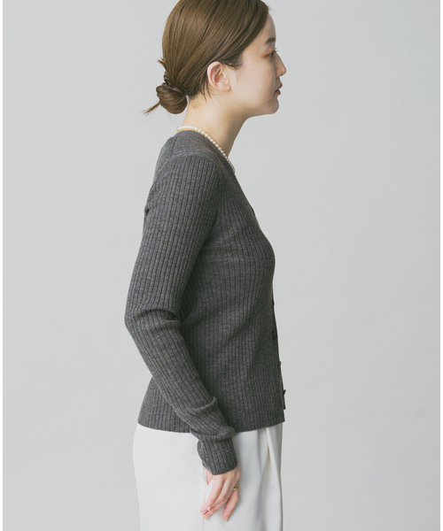 イタリア糸 RIB Vネックカーディガン