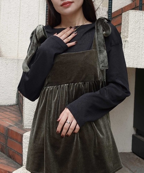 CORNERS（コーナーズ）の「ベロアリボンキャミソール（キャミソール・レディース・カーキ/ブラック/ブラウン・M）」の9枚目の写真
