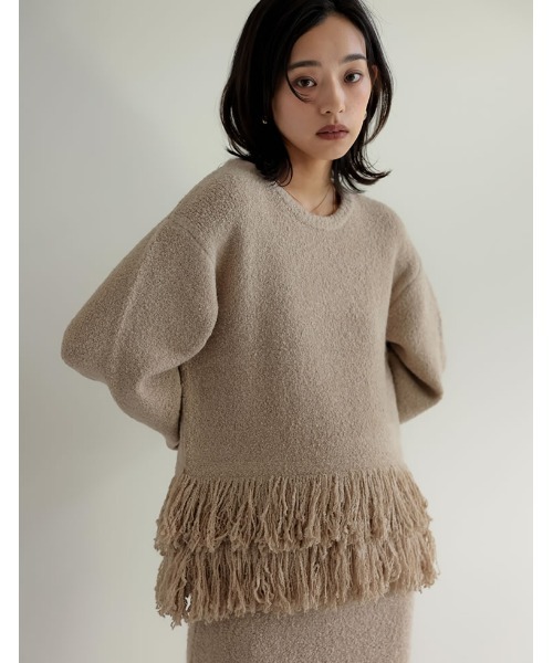 Re:EDIT（リエディ）の「[2024-25 WINTER COLLECTION]ブークレ裾フリンジニットトップス（ニット/セーター・レディース・ベージュ/ブラック/アイボリー・MEDIUM/LARGE）」の3枚目の写真