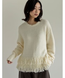 [2024-25 WINTER COLLECTION]ブークレ裾フリンジニットトップス