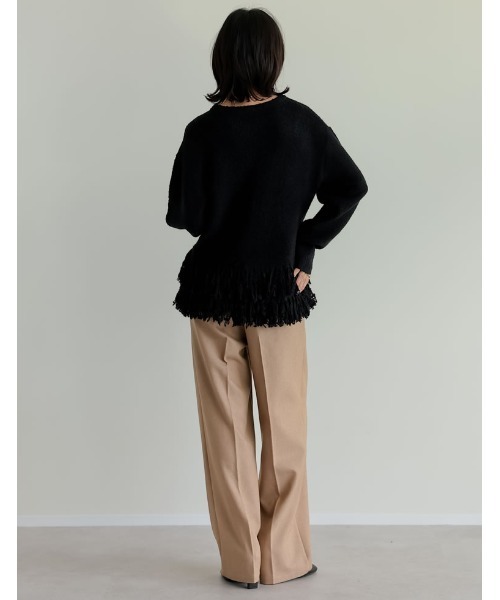 Re:EDIT（リエディ）の「[2024-25 WINTER COLLECTION]ブークレ裾フリンジニットトップス（ニット/セーター・レディース・ベージュ/ブラック/アイボリー・MEDIUM/LARGE）」の13枚目の写真