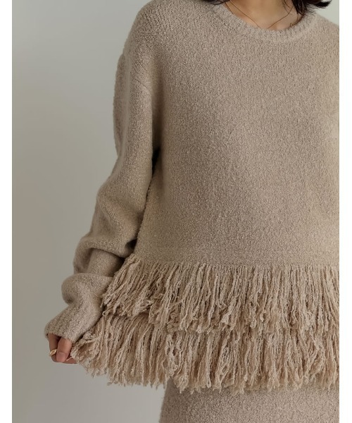 Re:EDIT（リエディ）の「[2024-25 WINTER COLLECTION]ブークレ裾フリンジニットトップス（ニット/セーター・レディース・ベージュ/ブラック/アイボリー・MEDIUM/LARGE）」の20枚目の写真