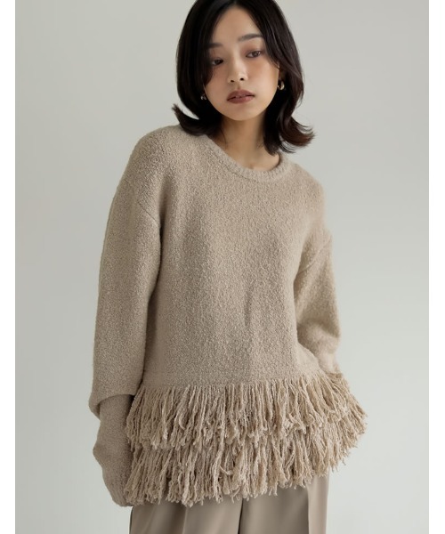 Re:EDIT（リエディ）の「[2024-25 WINTER COLLECTION]ブークレ裾フリンジニットトップス（ニット/セーター・レディース・ベージュ/ブラック/アイボリー・MEDIUM/LARGE）」の22枚目の写真