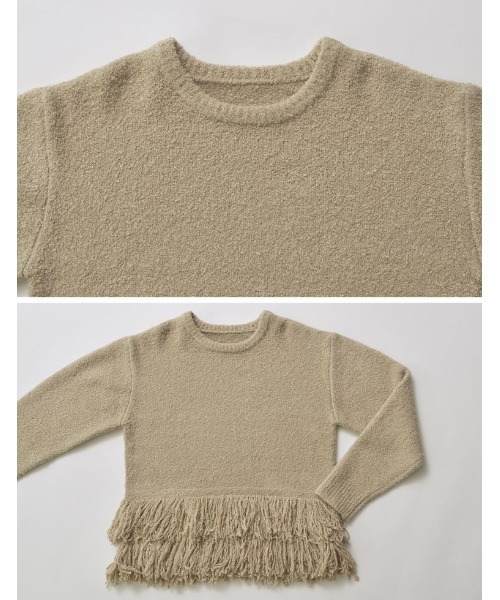 Re:EDIT（リエディ）の「[2024-25 WINTER COLLECTION]ブークレ裾フリンジニットトップス（ニット/セーター・レディース・ベージュ/ブラック/アイボリー・MEDIUM/LARGE）」の5枚目の写真