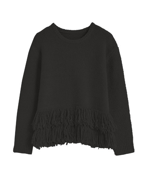 Re:EDIT（リエディ）の「[2024-25 WINTER COLLECTION]ブークレ裾フリンジニットトップス（ニット/セーター・レディース・ベージュ/ブラック/アイボリー・MEDIUM/LARGE）」の8枚目の写真
