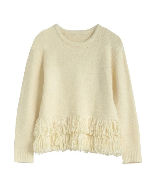 Re:EDIT（リエディ）の「[2024-25 WINTER COLLECTION]ブークレ裾フリンジニットトップス（ニット/セーター・レディース・ベージュ/ブラック/アイボリー・MEDIUM/LARGE）」の10枚目の写真