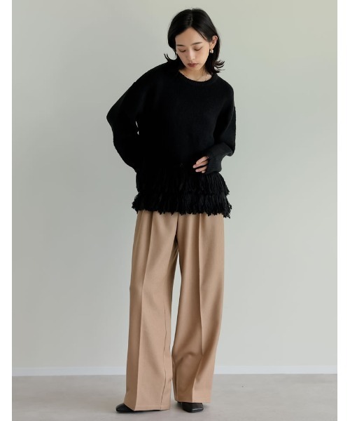 Re:EDIT（リエディ）の「[2024-25 WINTER COLLECTION]ブークレ裾フリンジニットトップス（ニット/セーター・レディース・ベージュ/ブラック/アイボリー・MEDIUM/LARGE）」の11枚目の写真