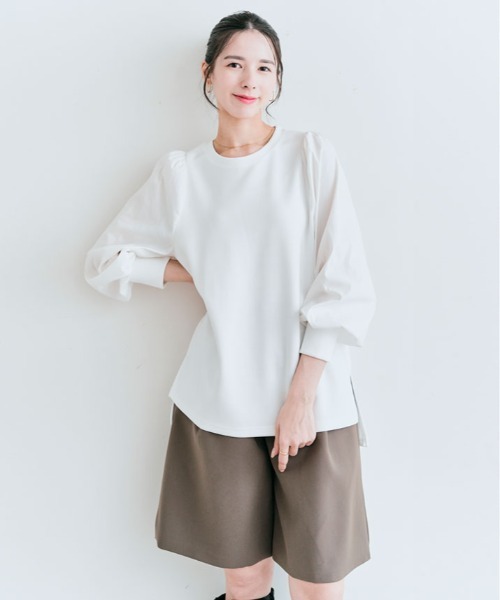 kirakiraShop(キラキラショップ)の「異素材MIX ダンボール プルオーバー(シャツ/ブラウス・レディース・オフホワイト/ネイビー/ブラック・L/M)」の8枚目の写真