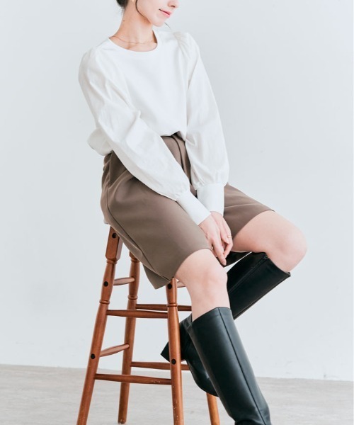 kirakiraShop(キラキラショップ)の「異素材MIX ダンボール プルオーバー(シャツ/ブラウス・レディース・オフホワイト/ネイビー/ブラック・L/M)」の4枚目の写真