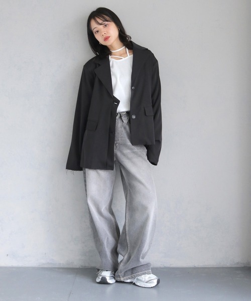 cheriella（シェリエラ）の「【cheriella】カットオフアシンメトリー ルーズジャケット CUTOFF ASYMMETRIC LOOSE JACKET（テーラードジャケット・レディース・ブラック/グレイッシュベージュ/チャコールグレー・M）」の21枚目の写真