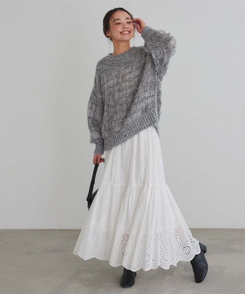 titivate（ティティベイト）の「ウールブレンド透かし編みミックスニット（ニット/セーター・レディース・グレー/ブルー/ピンク/アイボリー・FREE）」の5枚目の写真