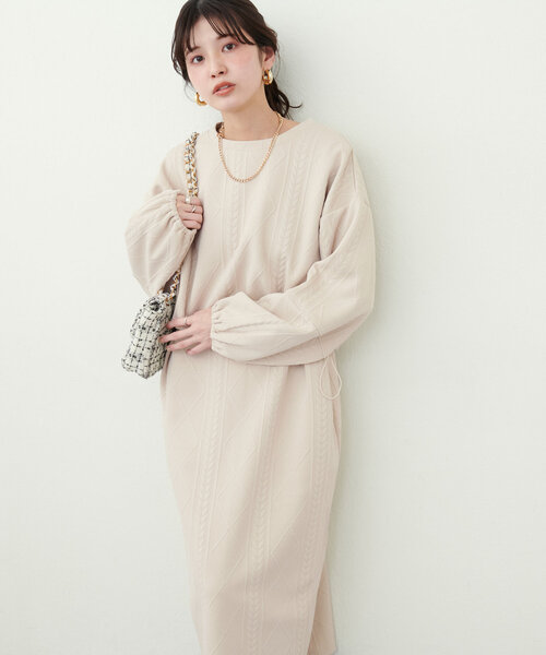 【セール】ケーブルジャガードワンピース×トップスSET（ワンピース）｜natural couture（ナチュラルクチュール）