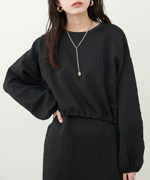 natural couture（ナチュラルクチュール）の「ケーブルジャガードワンピース×トップスSET（ワンピース・レディース・ベージュ/チャコールグレー/カーキ/ブラック・FREE）」の9枚目の写真