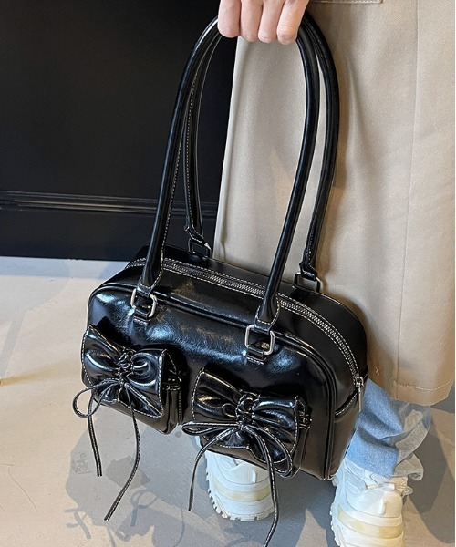 ジューシークチュール ベロア チェック ハンドバッグ リボン y2k セール】Y2K ダブルリボンデザイン ハンドバッグ リボンステッチトート