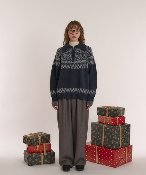 MUHET(ミュエータ)の「求心柄ハーフジップニット(ニット/セーター・レディース・ネイビー/ブラウン・X-LARGE/MEDIUM)」の11枚目の写真