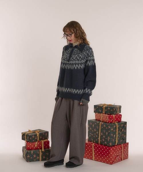 MUHET(ミュエータ)の「求心柄ハーフジップニット(ニット/セーター・レディース・ネイビー/ブラウン・X-LARGE/MEDIUM)」の15枚目の写真