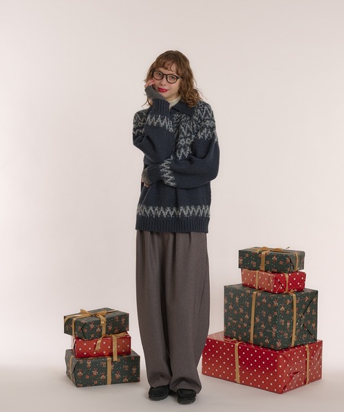 MUHET(ミュエータ)の「求心柄ハーフジップニット(ニット/セーター・レディース・ネイビー/ブラウン・X-LARGE/MEDIUM)」の14枚目の写真