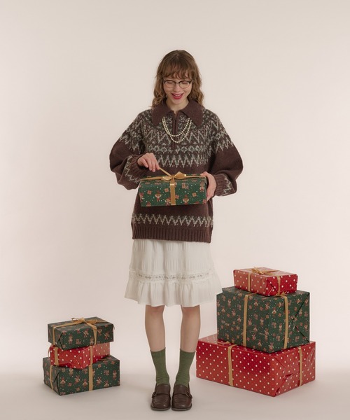 MUHET(ミュエータ)の「求心柄ハーフジップニット(ニット/セーター・レディース・ネイビー/ブラウン・X-LARGE/MEDIUM)」の6枚目の写真