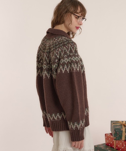 MUHET(ミュエータ)の「求心柄ハーフジップニット(ニット/セーター・レディース・ネイビー/ブラウン・X-LARGE/MEDIUM)」の4枚目の写真