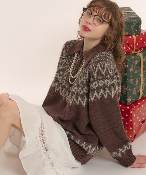 MUHET(ミュエータ)の「求心柄ハーフジップニット(ニット/セーター・レディース・ネイビー/ブラウン・X-LARGE/MEDIUM)」の18枚目の写真