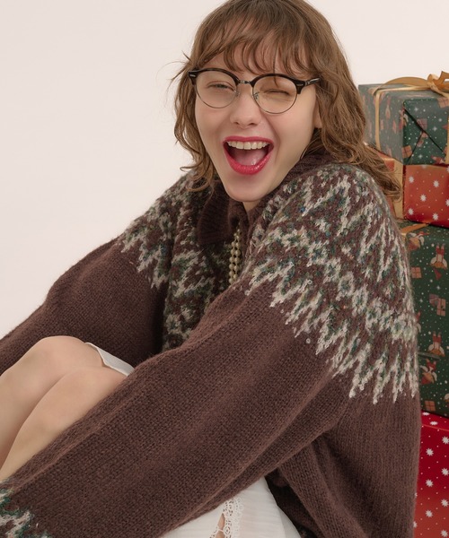 MUHET(ミュエータ)の「求心柄ハーフジップニット(ニット/セーター・レディース・ネイビー/ブラウン・X-LARGE/MEDIUM)」の17枚目の写真