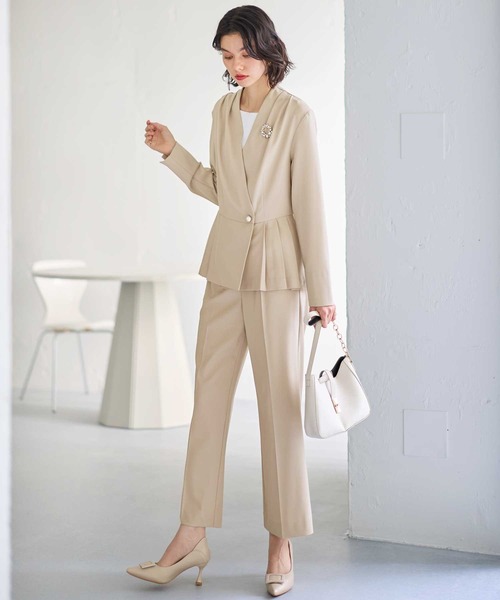 セール】【2点セット/低身長サイズ有】パールボタンペプラムプリーツ