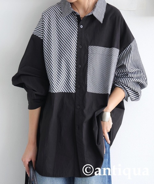 antiqua(アンティカ)の「デザインストライプシャツ(シャツ/ブラウス・レディース・ブラック/ブルー・ONESIZE)」の6枚目の写真