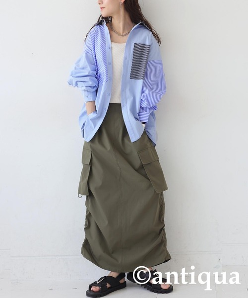 antiqua(アンティカ)の「デザインストライプシャツ(シャツ/ブラウス・レディース・ブラック/ブルー・ONESIZE)」の11枚目の写真